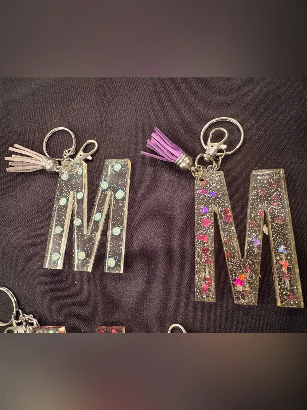 Resin Initial M Keychain- Assorted Colors